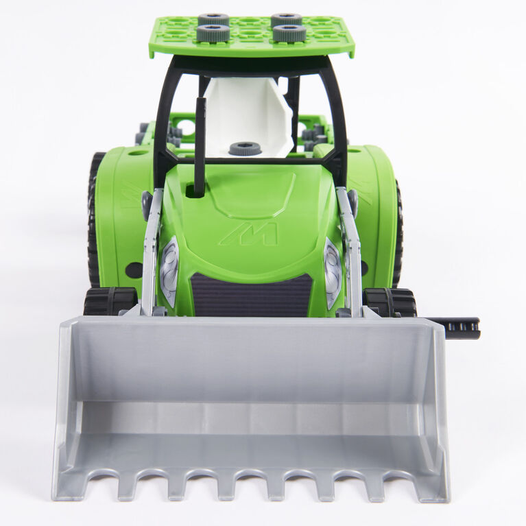 Meccano Junior, Tracteur à benne fonctionnelle avec pièces mobiles et vrais outils, Kit de construction de petit véhicule