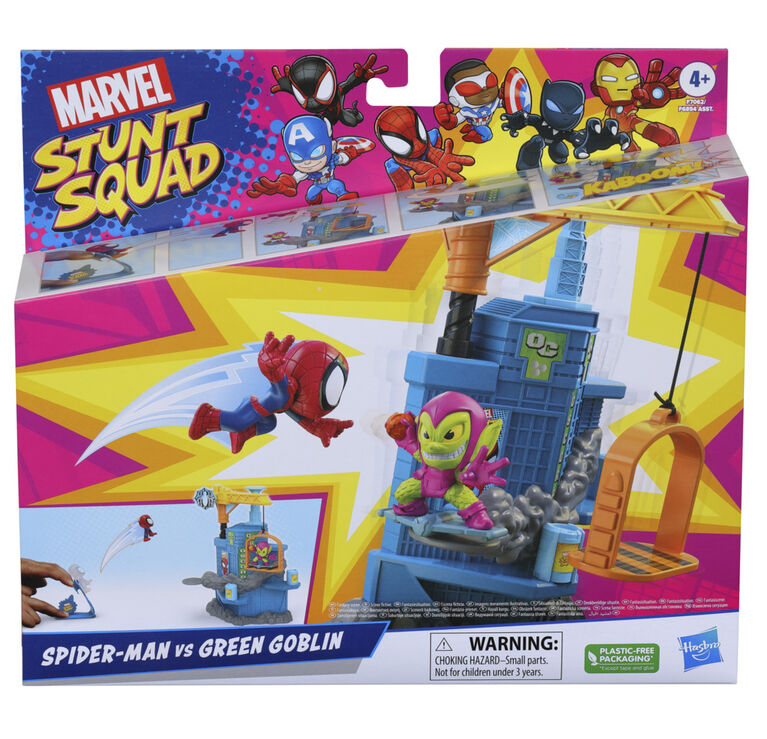 Marvel Stunt Squad Crane Smash, Spider-Man contre Green Goblin, coffret de figurines de 3,5 cm