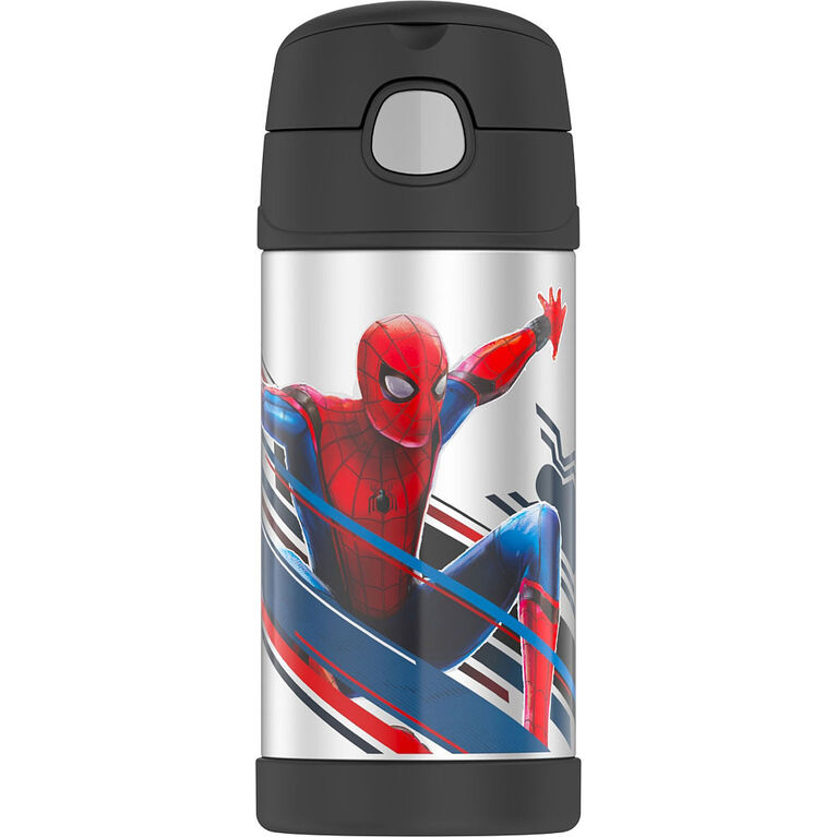 Bouteille à eau en acier inoxydable avec paille FUNtainerMD de Thermos, Spider-Man - Les styles peuvent varier.