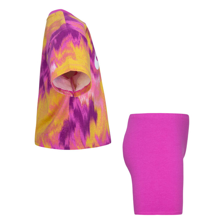 Nike Boxy Tee and Bike Shorts Set  - Fuchsia - Size 5