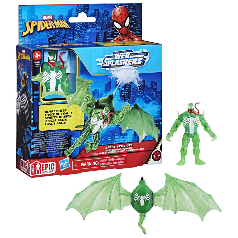Marvel Spider-Man Epic Hero Series Web Splashers Green Symbiote Hydro Wing Blast Action Figure and Vehicle Playset