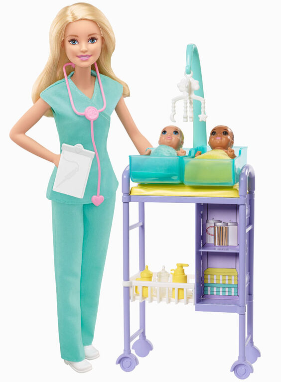 Barbie Baby Doctor Playset with Blonde Doll, 2 Infant Dolls, Toy Pieces