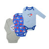 Snugabye Blue Jays 3 Pack Long Sleeve Bodysuits  - Blue, 18-24 Months