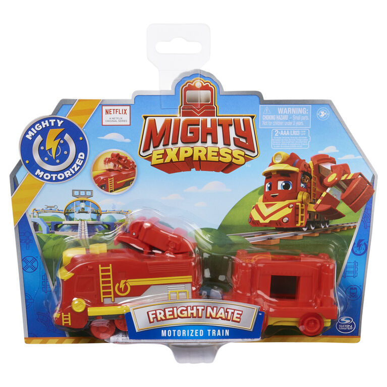 Mighty Express, Train motorisé Nate le rapide avec outil qui fonctionne vraiment et wagon de cargaison, jouets pour enfants à partir de 3 ans