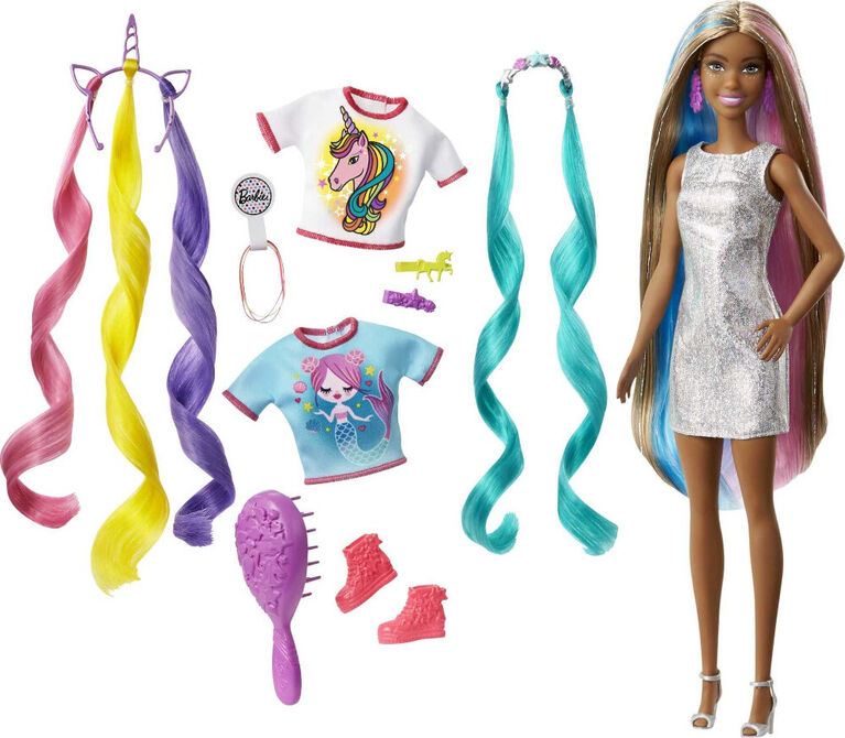 Poupée Barbie Cheveux fantaisie avec looks de sirène et licorne