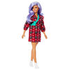 Barbie Fashionistas Doll #157, Curvy with Lavender Hair Wearing Red Plaid Dress, White Cowboy Boots & Teal Cross-Body Cactus Bag