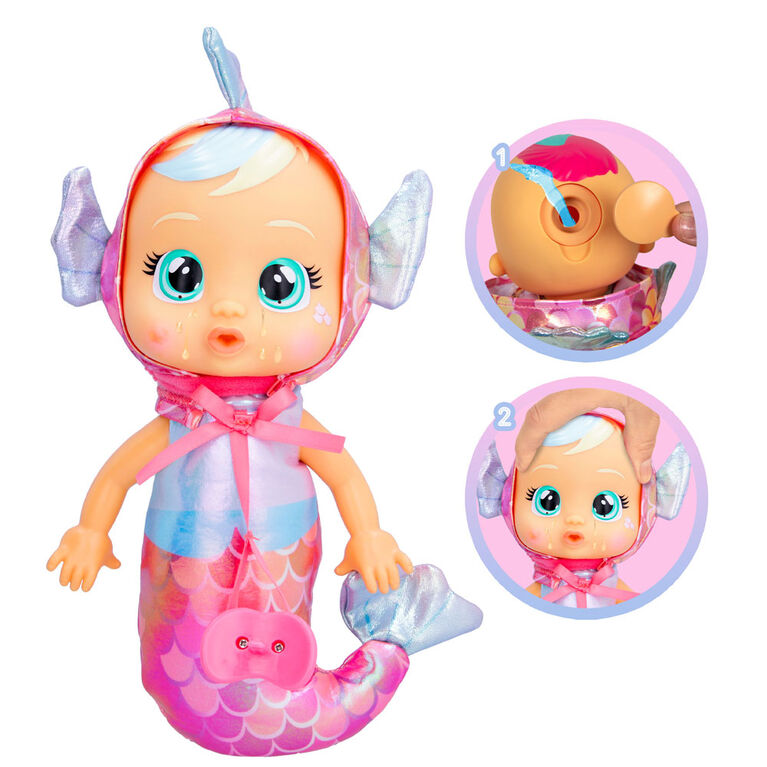 Cry Babies Tiny Cuddles - Sirènes Delphine - Poupée bébé de 9 po | Pyjama métallique avec queue de sirène