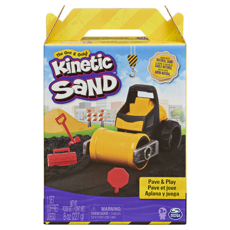 Kinetic Sand, Pave & Play Construction Set with Vehicle and 8oz Black Kinetic Sand