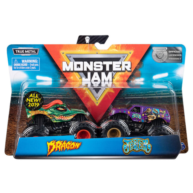 Monster Jam, Official Dragon vs. Jester, 1:64 Scale, 2 Pack