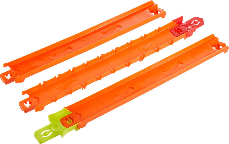 Coffret de pistes droites TrackCreator de HotWheels, 3pieds de pistes SpeedSnap et 2adaptateurs