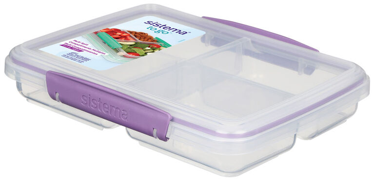 Sistema To Go Multi Split Meal & Food Container with Dividers & Clips, 820 mL, Colour May Vary