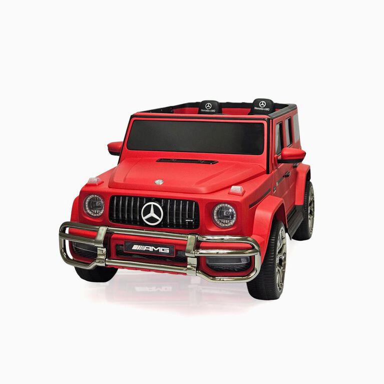 KIDSVIP Officially Licensed Mercedes G Series 24V 4x4 Kids Ride-On 2-Seater Car w/ Rubber Wheels, Music, RC - Matte Red