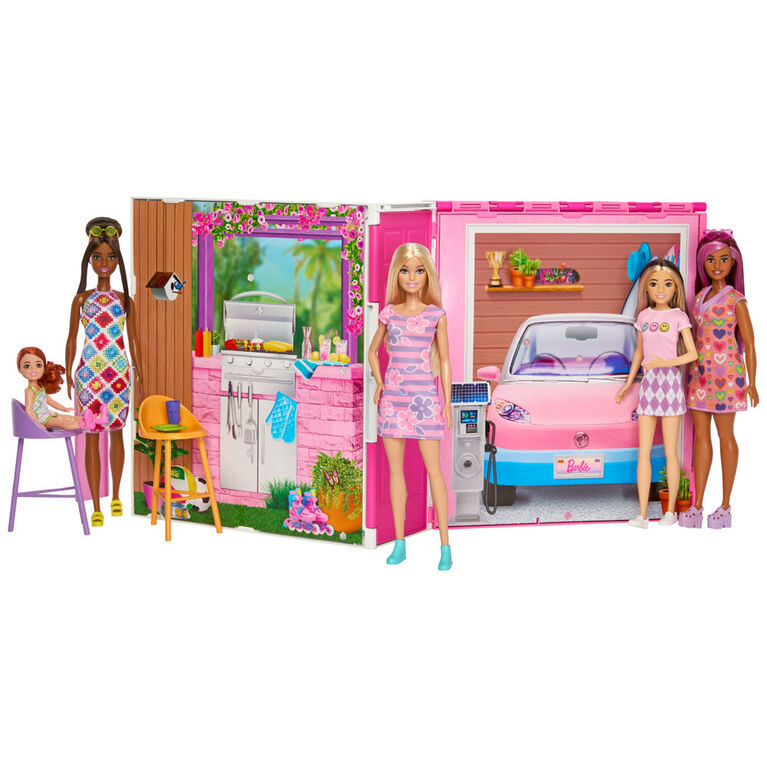 Barbie Maison portative et poupée, 4 pièces, 11 accessoires