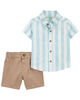 Carter's Two Piece Button Front Shirt and Chino Shorts Set Blue 3M