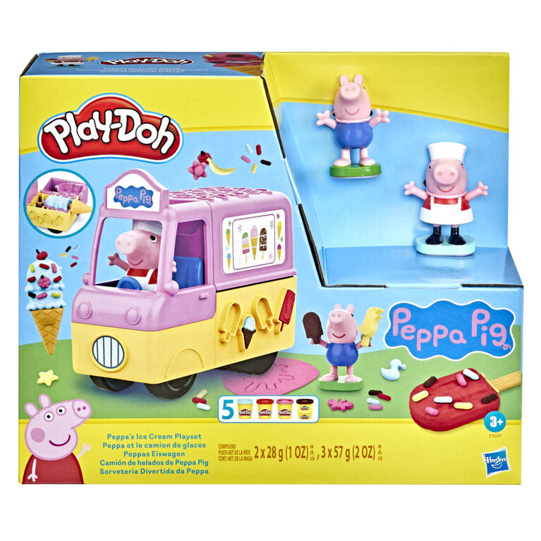 Play-Doh Peppa's Ice Cream Playset with Ice Cream Truck, Peppa and George Figures, and 5 Non-Toxic Modeling Compound Cans