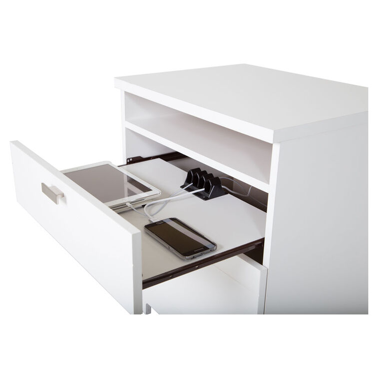 Reevo Table de chevet avec tiroirs et organisateur de fils- Blanc solide