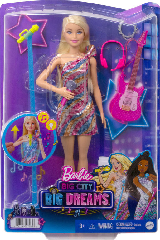 Barbie: Poupée Barbie Big City, Big Dreams " Malibu " (29 cm, Blonde) avec Musique, Lumière, Microphone et Accessoires - Édition bilingue