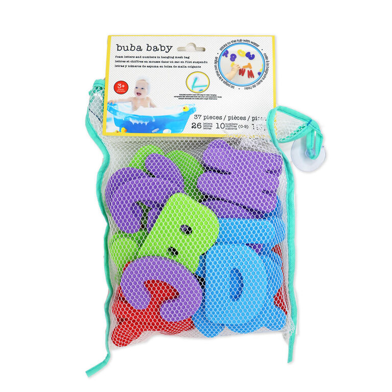 Buba Baby  Lettres et chiffres en mousse pour bain avec sac de rangement en ventouse