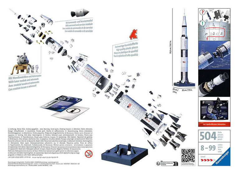 Ravesburger Casse-tête 3D Modèle de la Fusée Apollo Saturn V 440pc