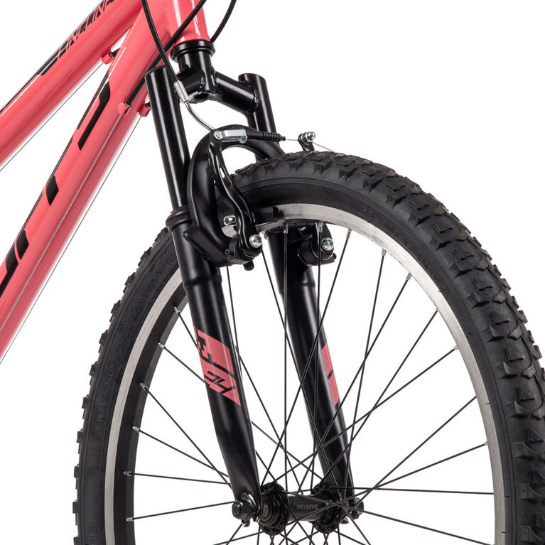 Vélo de montagne, Incline de Huffy, 24 pouces, 18 vitesses pour femmes avec suspension avant, Corail - Notre exclusivité