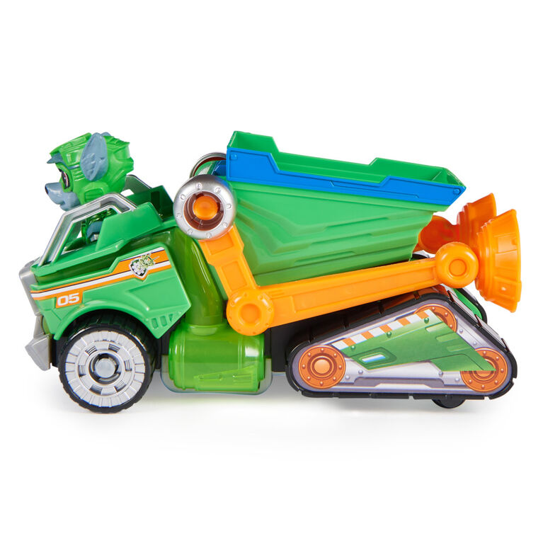 PAW Patrol: The Mighty Movie, Toy Garbage Truck Recycler with Rocky Mighty Pups Action Figure, Lights and Sounds