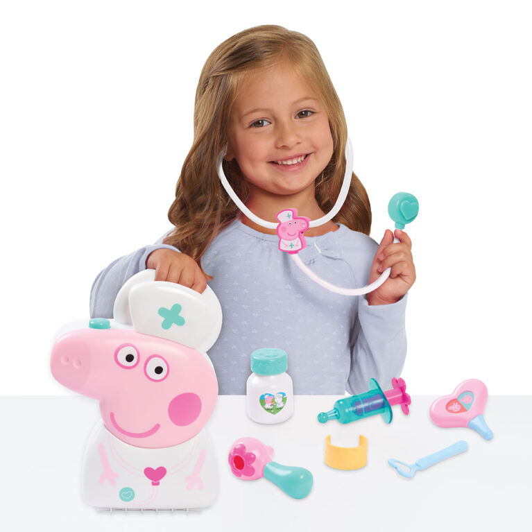 Peppa Pig Checkup Case Set with Carry Handle, 8-Piece Doctor Kit for Kids with Stethoscope