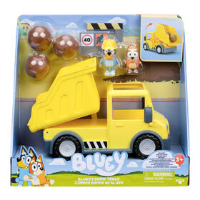 Bluey's Dump Truck With Exclusive Hard-Hat Bluey and Muddy Bingo Figures