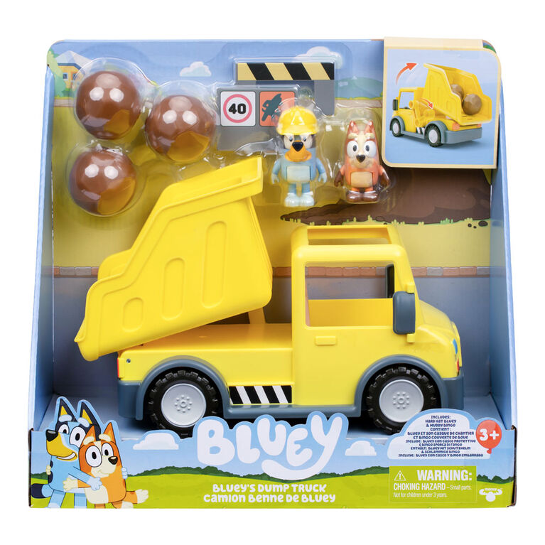 Bluey's Dump Truck With Exclusive Hard-Hat Bluey and Muddy Bingo Figures