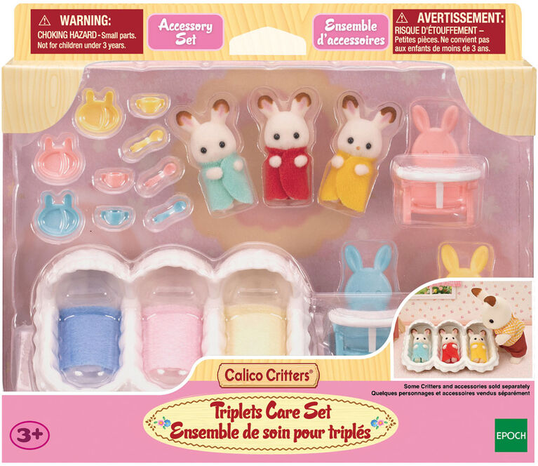 Calico Critters Triplets Care Set, Dollhouse Playset with 3 Figures and Accessories