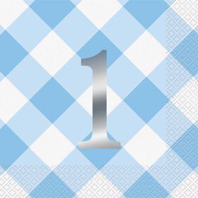 Blue Gingham 1st Birthday Serviettes de Table, 16un