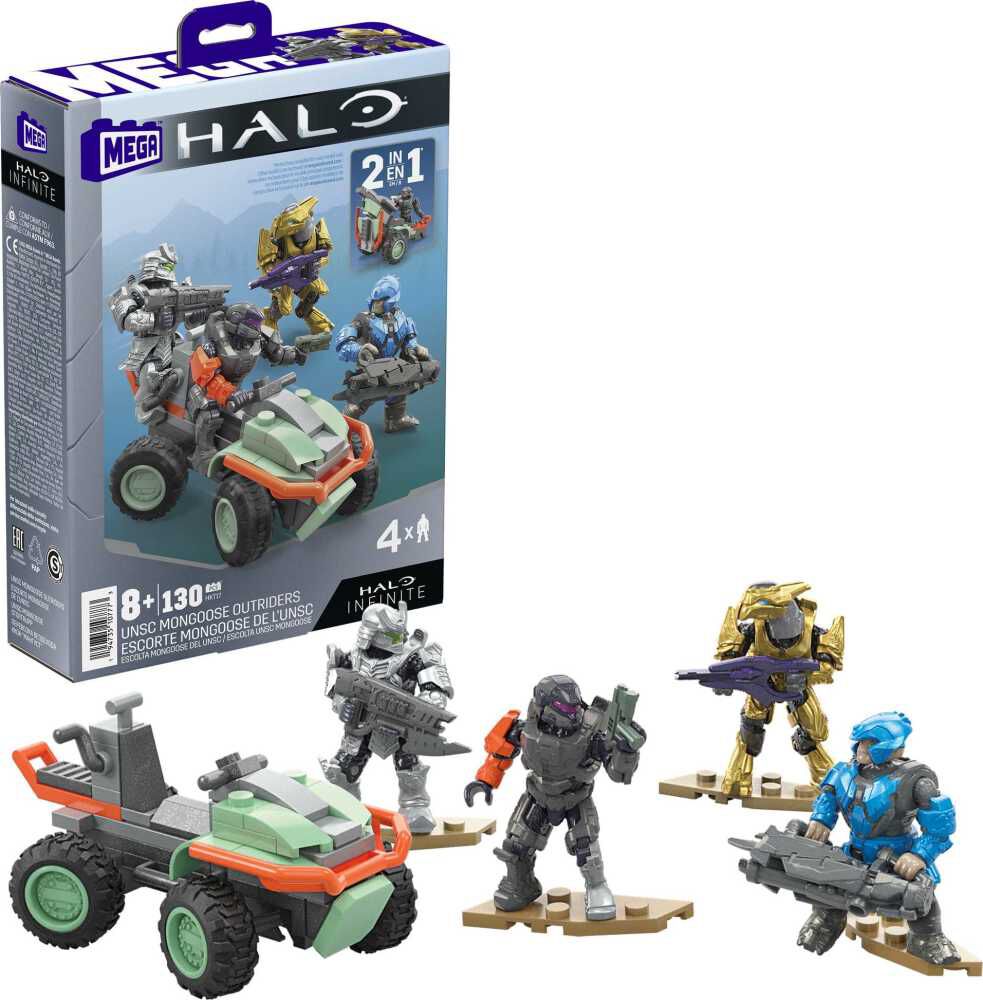 MEGA Halo UNSC Mongoose Outriders Building Kit with 4 Micro Action Figures, 130 pieces