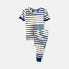 RISE Little Earthling Short Sleeve 2 Piece Sleep Dk Blue Stripe