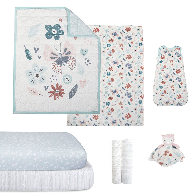 Baby's First by Nemcor 8 Piece Nursery Crib Bedding Set, Butterfly Wishes