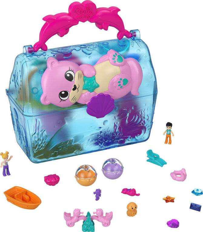 Polly Pocket Sparkle Cove Adventure Island Treasure Chest Playset with 2 Micro Dolls, 4 Animals and Accessories