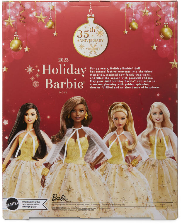 Barbie - Poupée Joyeux Noël 2023, robe dorée