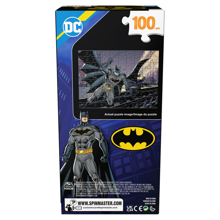 DC Comics, Puzzle Batman de 100 pièces, Super-héros Gotham Batmobile, produit promotionnel du film dans une boîte verticale pour un rangement facile, pour adultes et enfants à partir de 4 ans