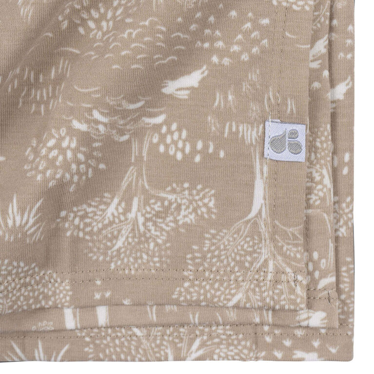Just Born  - 2 piece Swaddle Blanket+Hat Ivory Tan Forest