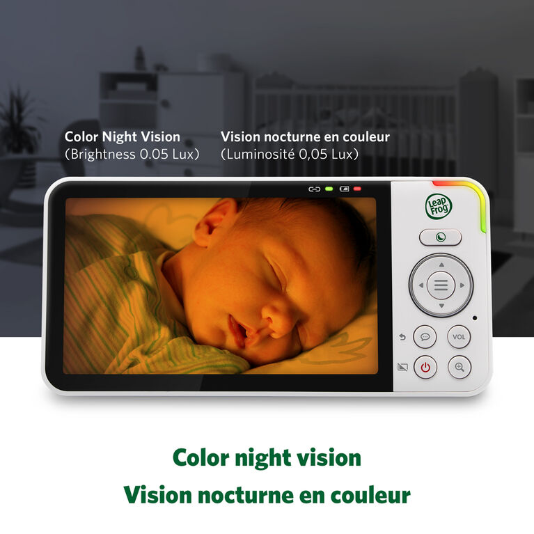 LeapFrog Moniteur de bébé Wi-Fi 1080p avec accès à distance, affichage 720p haute définition de 5 po, veilleuse, vision nocturne couleur, LF815HD (blanc) de LeapFrog