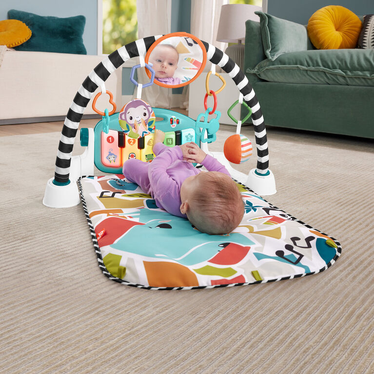 Fisher-Price Glow and Grow Kick & Play Piano Gym Baby Playmat with Musical Learning Toy, Blue - English Edition
