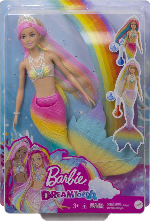 Poupée Barbie Sirène Rainbow Magic ​Barbie Dreamtopia avec cheveux  arc-en-ciel et caractéristique de changement de couleur activé par l'eau