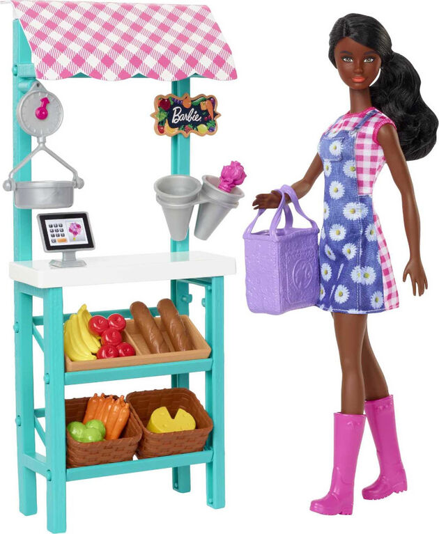 Barbie Farmers Market, Doll (Brunette), Stand, Register and More, 3 and Up