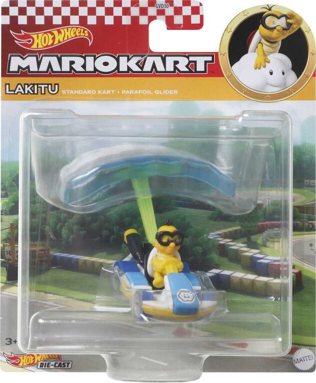 Véhicule Lakitu Kart ​Mario Kart Hot Wheels en métal moulé sous pression avec planeur