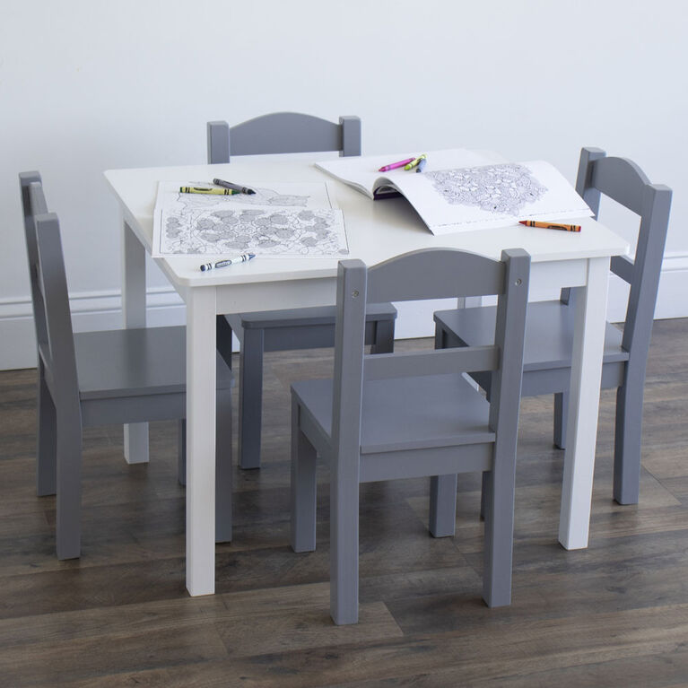 Kids Wood Table & 4 Chairs, White/Grey