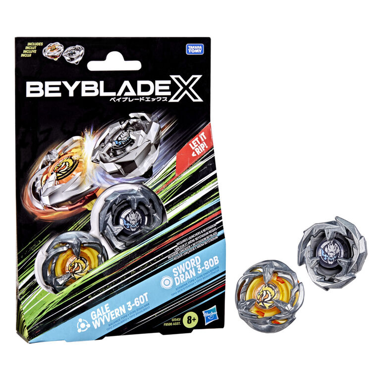 Beyblade X Gale Wyvern 3-60T & Sword Dran 3-80B Dual Pack Set with 2 Right-Spinning Tops; Authentic Takara Tomy Battle Tops