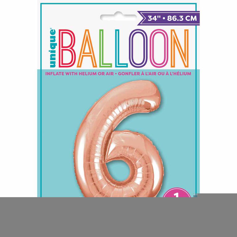 Rose Gold Number 6 Shaped Foil Blln 34"
