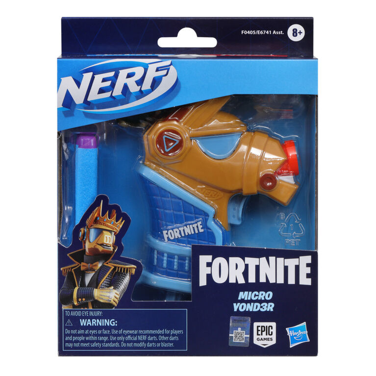 Nerf Fortnite Micro Y0nd3r Mini Dart-Firing Blaster - Fortnite Y0nd3r Outfit Design - Includes 2 Nerf Elite Darts and Removable Crown