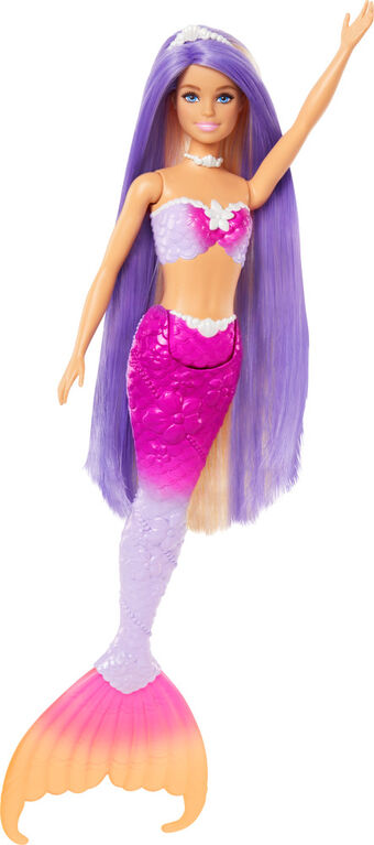 Barbie Malibu Poupée Sirène à changement de couleur, dauphin, acc.
