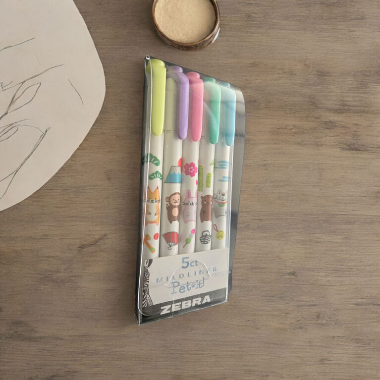 Zebra Mildliner Pet-It Animal 5Pk Assorted Highlighter