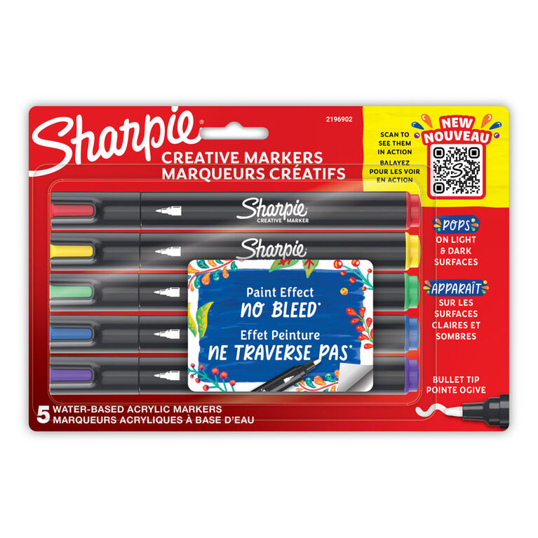 Sharpie Creative Markers, Water-Based Acrylic Markers, Bullet Tip, Assorted Colours, 5 Count