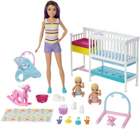 Coffret de jeu avec poupées Chambre d'enfants Sieste et Soins Barbie Skipper Babysitters Inc., mobilier et plus de 10 éléments